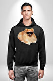 Pomernian Köpek Kadın Erkek  Siyah Kapüşonlu Sweatshirt Hoodie