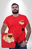 Pomernian Köpek Kırmızı Büyük Beden Kadın Basic Minimal Baskılı Tişört