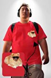 Pomernian Köpek Kırmızı Büyük Beden Kadın Basic Minimal Baskılı Tişört