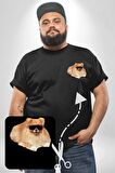 Pomernian Köpek Siyah Büyük Beden Kadın Basic Minimal Baskılı Tişört