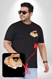 Pomernian Köpek Siyah Büyük Beden Kadın Basic Minimal Baskılı Tişört