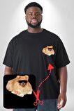 Pomernian Köpek Siyah Büyük Beden Kadın Basic Minimal Baskılı Tişört