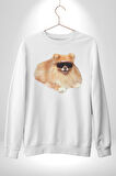 Pomernian Köpek Kadın Erkek Beyaz Sweatshirt 