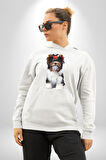 Biewer Yorshire Terrier Kadın Erkek  Beyaz Kapüşonlu Sweatshirt Hoodie