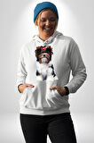 Biewer Yorshire Terrier Kadın Erkek  Beyaz Kapüşonlu Sweatshirt Hoodie