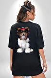 Biewer Yorshire Terrier Siyah Oversize Kadın Erkek Ön ve Sırt Baskılı Tişört