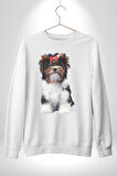 Biewer Yorshire Terrier Kadın Erkek Beyaz Sweatshirt 
