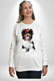 Biewer Yorshire Terrier Kadın Erkek Beyaz Sweatshirt 