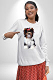 Biewer Yorshire Terrier Kadın Erkek Beyaz Sweatshirt 