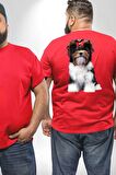 Biewer Yorshire Terrier Büyük Beden Kırmızı Tişört Kadın Erkek Ünisex Sırt Baskılı