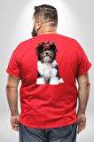 Biewer Yorshire Terrier Büyük Beden Kırmızı Tişört Kadın Erkek Ünisex Sırt Baskılı