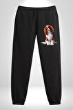 Cavalier King Charles Spaniel 3 İplik Erkek Baskılı Siyah Eşofman Altı