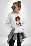 Cavalier King Charles Spaniel Kadın Erkek  Beyaz Kapüşonlu Sweatshirt Hoodie