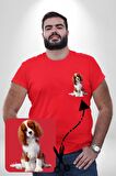 Cavalier King Charles Spaniel Kırmızı Büyük Beden Kadın Basic Minimal Baskılı Tişört