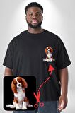 Cavalier King Charles Spaniel Siyah Büyük Beden Kadın Basic Minimal Baskılı Tişört