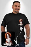 Cavalier King Charles Spaniel Siyah Büyük Beden Kadın Basic Minimal Baskılı Tişört