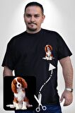 Cavalier King Charles Spaniel Siyah Büyük Beden Kadın Basic Minimal Baskılı Tişört