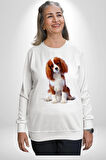 Cavalier King Charles Spaniel Kadın Erkek Beyaz Sweatshirt 