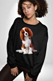 Cavalier King Charles Spaniel Kadın Erkek Siyah Sweatshirt 