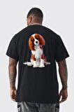 Cavalier King Charles Spaniel Büyük Beden Siyah Tişört Kadın Erkek Ünisex Sırt Baskılı