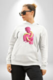 Pop Art Yaratıcı Heykel Pembe  Kadın Erkek  Beyaz Kapüşonlu Sweatshirt Hoodie