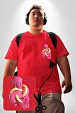 Pop Art Yaratıcı Heykel Pembe  Kırmızı Büyük Beden Kadın Basic Minimal Baskılı Tişört