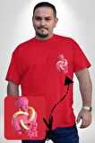 Pop Art Yaratıcı Heykel Pembe  Kırmızı Büyük Beden Kadın Basic Minimal Baskılı Tişört
