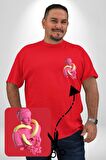 Pop Art Yaratıcı Heykel Pembe  Kırmızı Büyük Beden Kadın Basic Minimal Baskılı Tişört