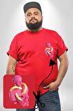 Pop Art Yaratıcı Heykel Pembe  Kırmızı Büyük Beden Kadın Basic Minimal Baskılı Tişört