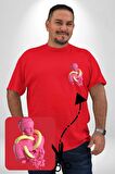 Pop Art Yaratıcı Heykel Pembe  Kırmızı Büyük Beden Kadın Basic Minimal Baskılı Tişört