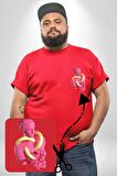 Pop Art Yaratıcı Heykel Pembe  Kırmızı Büyük Beden Kadın Basic Minimal Baskılı Tişört