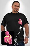 Pop Art Yaratıcı Heykel Pembe  Siyah Büyük Beden Kadın Basic Minimal Baskılı Tişört