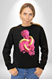 Pop Art Yaratıcı Heykel Pembe  Kadın Erkek Siyah Sweatshirt 