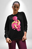 Pop Art Yaratıcı Heykel Pembe  Kadın Erkek Siyah Sweatshirt 