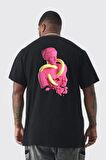 Pop Art Yaratıcı Heykel Pembe  Büyük Beden Siyah Tişört Kadın Erkek Ünisex Sırt Baskılı