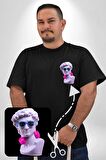 Kulaklık Gözlük Pop Art Heykel Siyah Büyük Beden Kadın Basic Minimal Baskılı Tişört