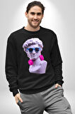 Kulaklık Gözlük Pop Art Heykel Kadın Erkek Siyah Sweatshirt 