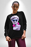 Kulaklık Gözlük Pop Art Heykel Kadın Erkek Siyah Sweatshirt 