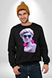 Kulaklık Gözlük Pop Art Heykel Kadın Erkek Siyah Sweatshirt 