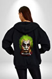 Albert Einstein Joker Why So Genius  Kadın Erkek Siyah Kapüşonlu Fermuarlı Baskılı Hırka Sweatshirt