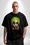 Albert Einstein Joker Why So Genius  Pamuklu Bisiklet Yaka Kadın Erkek Oversize Boyfriend Dijital Baskılı Siyah T-shirt