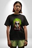 Albert Einstein Joker Why So Genius  Pamuklu Bisiklet Yaka Kadın Erkek Oversize Boyfriend Dijital Baskılı Siyah T-shirt