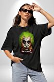 Albert Einstein Joker Why So Genius  Pamuklu Bisiklet Yaka Kadın Erkek Oversize Boyfriend Dijital Baskılı Siyah T-shirt