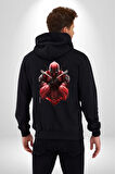 Deadpool Kadın Erkek Siyah Kapüşonlu Fermuarlı Baskılı Hırka Sweatshirt