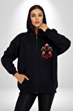Deadpool Kadın Erkek Siyah Kapüşonlu Fermuarlı Baskılı Hırka Sweatshirt