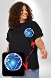 Iron Man Ark Reaktörü Siyah Büyük Beden Kadın Basic Minimal Baskılı Tişört