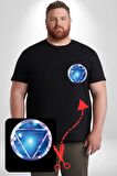 Iron Man Ark Reaktörü Siyah Büyük Beden Kadın Basic Minimal Baskılı Tişört