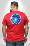 Iron Man Ark Reaktörü Büyük Beden Kırmızı Tişört Kadın Erkek Ünisex Sırt Baskılı