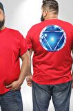 Iron Man Ark Reaktörü Büyük Beden Kırmızı Tişört Kadın Erkek Ünisex Sırt Baskılı