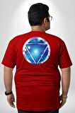 Iron Man Ark Reaktörü Büyük Beden Kırmızı Tişört Kadın Erkek Ünisex Sırt Baskılı